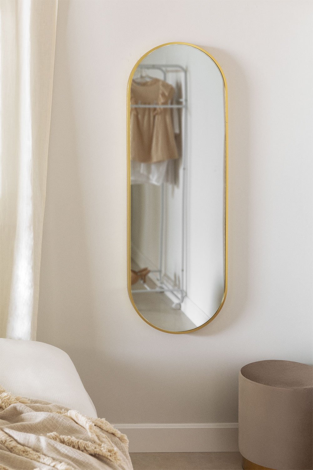 Oval Wall Mirror Metal Frame Elsie Gold