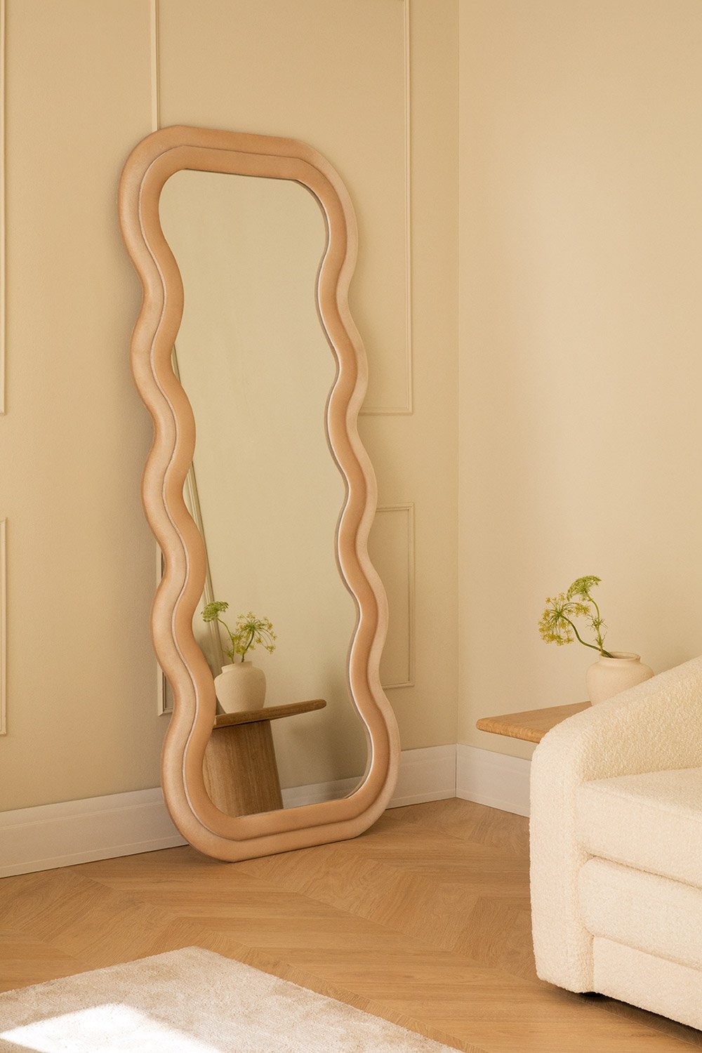 Mariela Velvet Wall Mirror 160x60 cm Beige