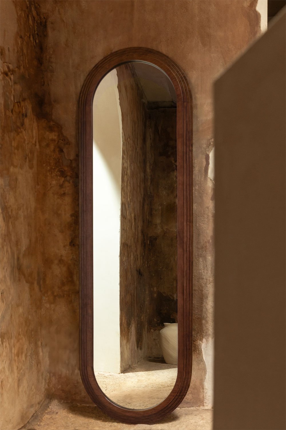 Oval Wall Mirror 50x165 cm Oak Wood Munar