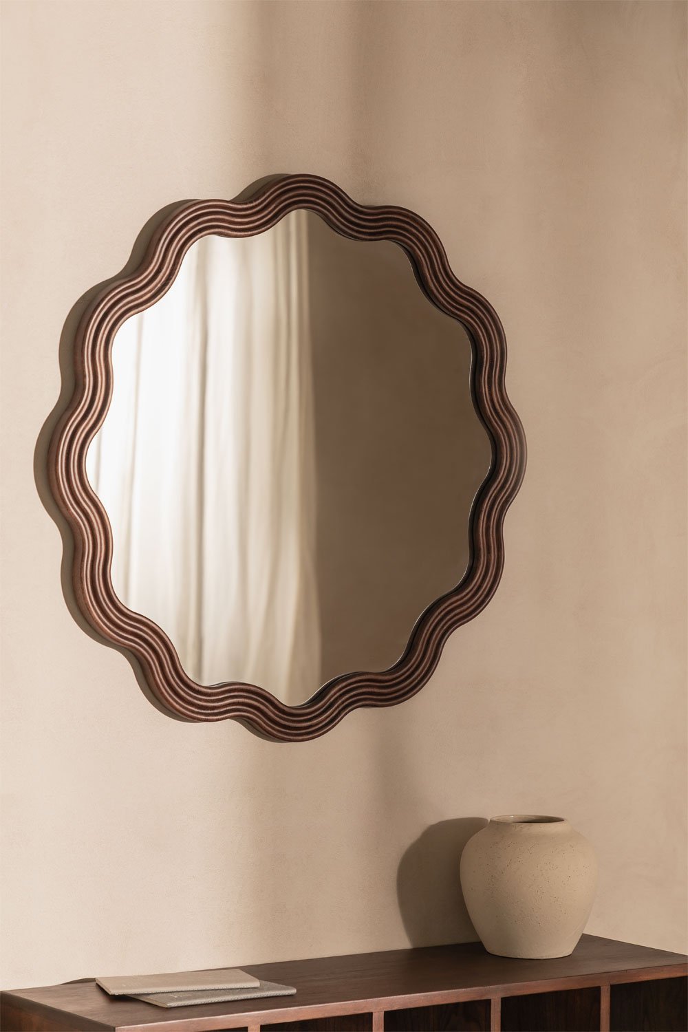 Round Wall Mirror Oak Wood Ø80 cm Luesia