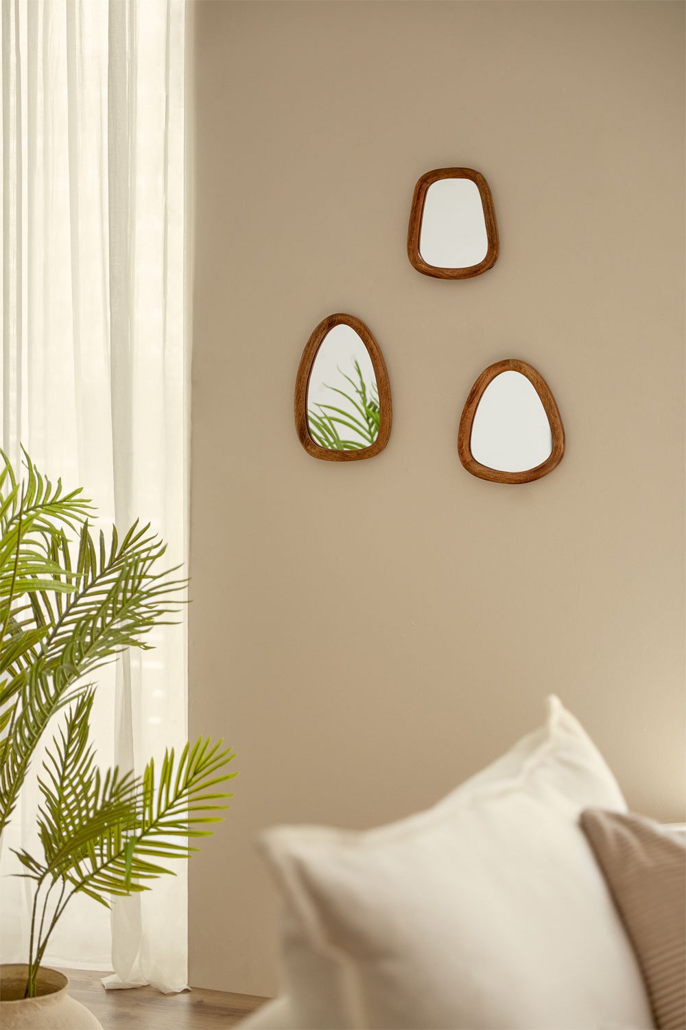 Set of 3 Wall Mirrors Mango Wood Gabael Design