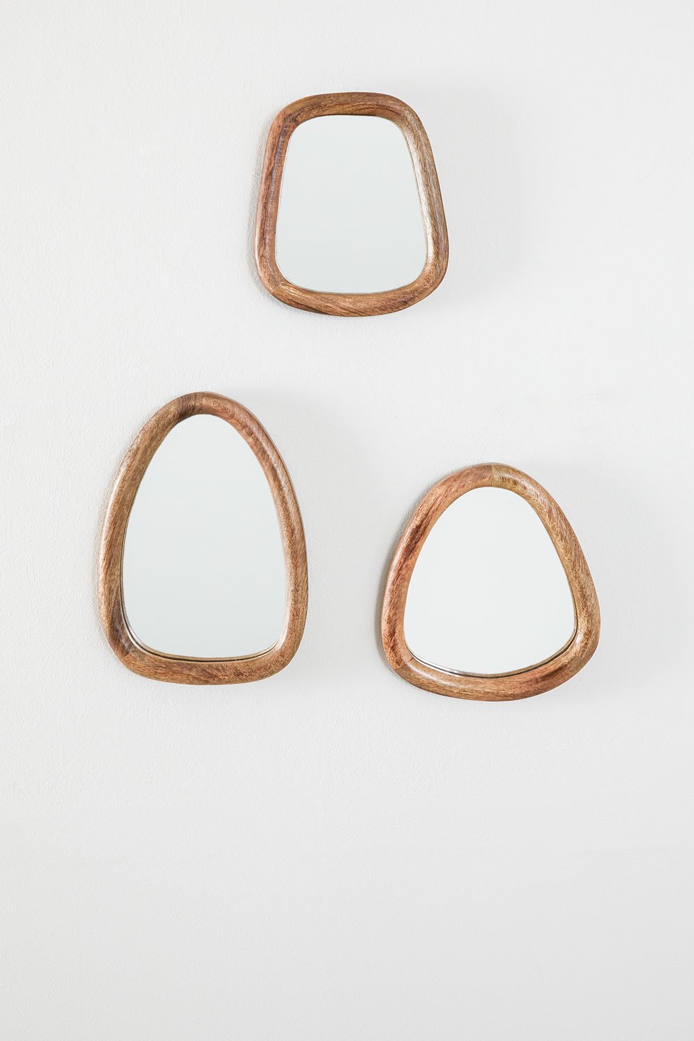 Set of 3 Wall Mirrors Mango Wood Gabael Design